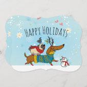 Kerstkaart met Dachshund, Pug en Vogel Flat Vakant (Voorkant / Achterkant)