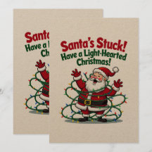 Kerstkaart met de grap: Kerstman zit vast