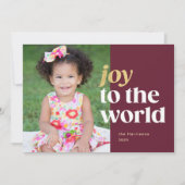 Kerstkaart met de tekst 'Joy to the World' in het (Voorkant)