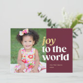 Kerstkaart met de tekst 'Joy to the World' in het (Staand voorkant)