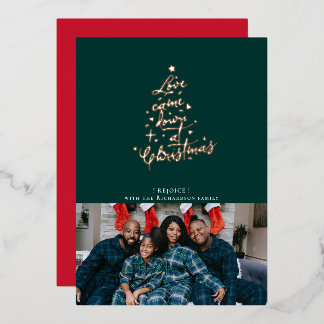 Kerstkaart met de tekst 'Love Came Down' in folie Feestdagenkaart