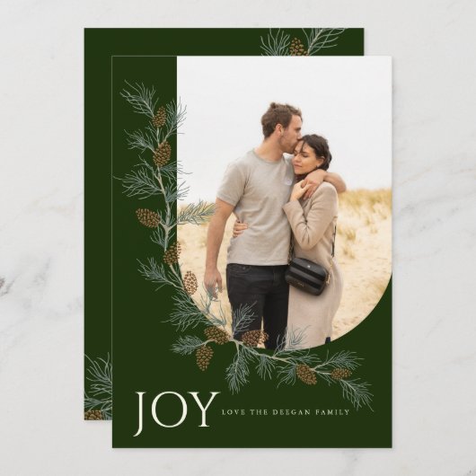 Kerstkaart met dennenappelboeket in het groen (Voorkant / Achterkant)