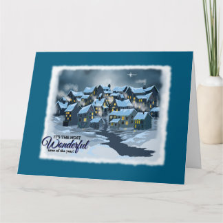 Kerstkaart met dorp klaar voor de seizoenen kaart