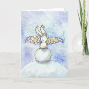 Kerstkaart met engel en konijn feestdagen kaart