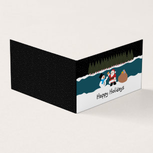 Kerstkaart met familiefoto en cadeau van de Kerstm Visitekaartjes