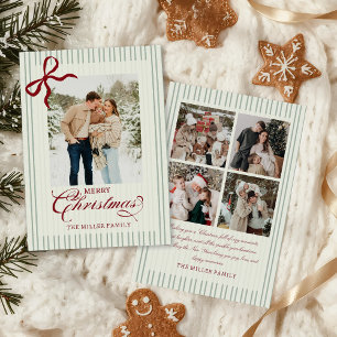 Kerstkaart met familiefoto en rode strik