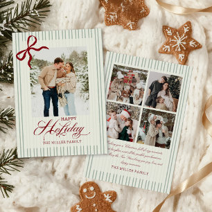 Kerstkaart met familiefoto en rode strik