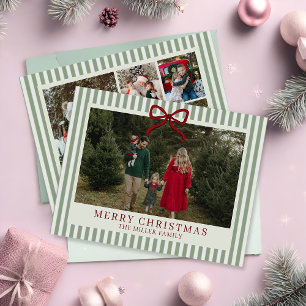 Kerstkaart met familiefoto en salie streep