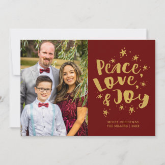 Kerstkaart met familiefoto van Vrede Liefde Vreugd