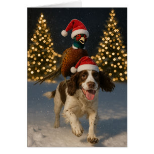 Kerstkaart met fazant op Springer Spaniel