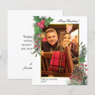 Kerstkaart met feestelijke hulst en dennen - BUDGE