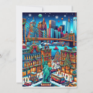 Kerstkaart met feestelijke lichten van New York Ci