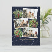 Kerstkaart met foto 'Blue Holly Berries Pine Cones (Staand voorkant)