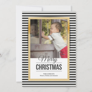 Kerstkaart met foto en brede strepen
