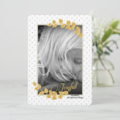 Kerstkaart met foto en gouden blad rand (Staand voorkant)