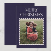Kerstkaart met foto en postzegel - Navy (Voorkant / Achterkant)
