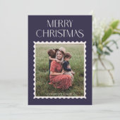 Kerstkaart met foto en postzegel - Navy (Staand voorkant)