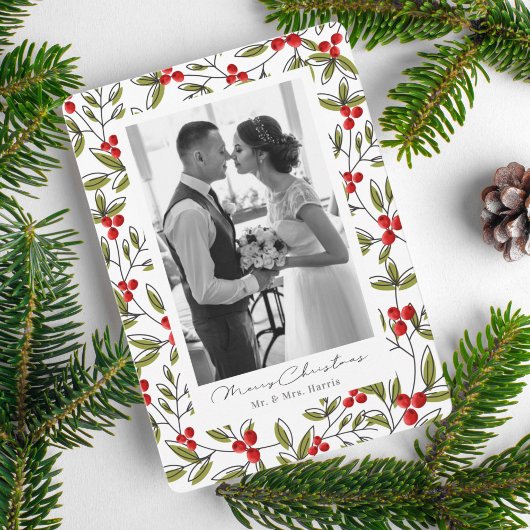 Kerstkaart met foto en verse hulst