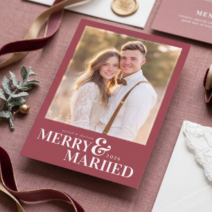 Kerstkaart met foto - 'Merry and Married' - Rood