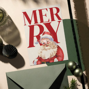 Kerstkaart met foto van Kerstman in vette rode let Feestdagen Kaart