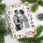 Kerstkaart met foto van verse hulst