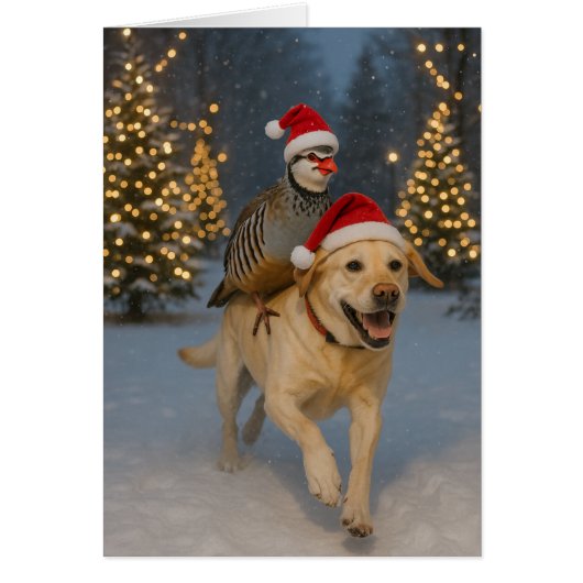Kerstkaart met gele labrador en patrijs (Voorkant)
