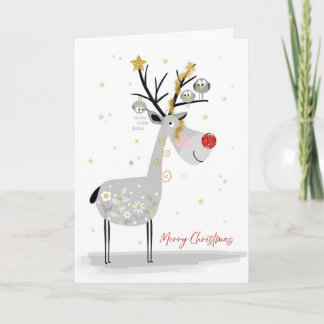 Kerstkaart met gelukkige rendieren en vogelvriendj feestdagen kaart