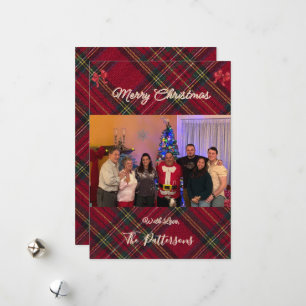 Kerstkaart met geruite familiefoto