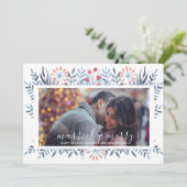 Kerstkaart met getrouwde en vrolijke blauwe geblad (Staand voorkant)