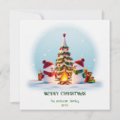 Kerstkaart met gezellige kerstvreugde, sneeuwman e (Voorkant)