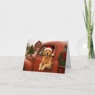 Kerstkaart met Golden Retriever in vrachtwagen Bedankkaart