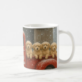 Kerstkaart met Golden Retriever Puppies in Vrachtw Koffiemok