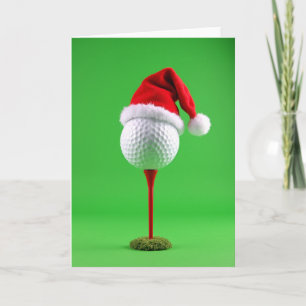 Kerstkaart met golfbal en Santa-muts Kaart