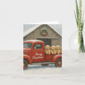 Kerstkaart met Goud Retriever Puppy's in Vrachtwag Notitiekaartje