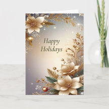 Kerstkaart met gouden bloemen
