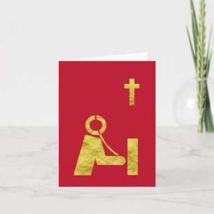 Kerstkaart met gouden icoon van een hamradio-opera kaart