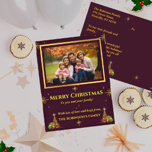 Kerstkaart met gouden lijst en sterren voor de ker feestdagenkaart