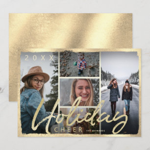 Kerstkaart met gouden schrift en foto met kerstgro kaart