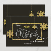 Kerstkaart met Gouden Sneeuwvlokken (Voorkant / Achterkant)