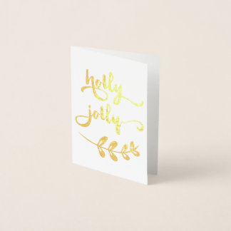Kerstkaart met goudkleurige folie Holly Jolly Chri Kaarten
