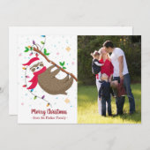 Kerstkaart met grappige Sloth Santa Hat (Voorkant / Achterkant)