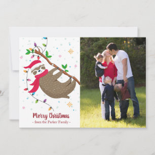 Kerstkaart met grappige Sloth Santa Hat