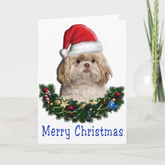 Kerstkaart met hond feestdagen kaart (Voorkant)