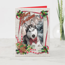 Kerstkaart met Huskie vouwkaart Kaart
