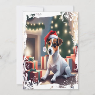 Kerstkaart met Jack Russell in Santa-hoed