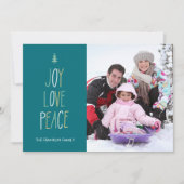 Kerstkaart met Joy, Love & Peace in handgeschreven (Voorkant)