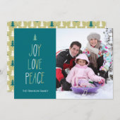 Kerstkaart met Joy, Love & Peace in handgeschreven (Voorkant / Achterkant)