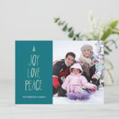 Kerstkaart met Joy, Love & Peace in handgeschreven (Staand voorkant)