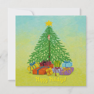 Kerstkaart met kat en muis