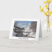 Kerstkaart met kerk in sneeuw in de Alpen Kaart (Gele Bloem)